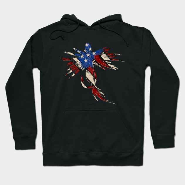 Vintage Red White and Blue American Flag Distressed Fly Fishing Hoodie by TeeCreations